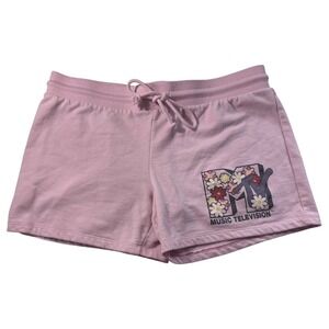 MTV Music Television Pink‎ Floral Logo Fleece Lounge Shorts XL LS22202LS